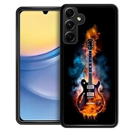 DJSOK Case for Samsung Galaxy A15 5G,Luxury Pattern Design Shockproof Rugged Cover,Cases for Man Woman-Ice and Fire Music Rock Guitar