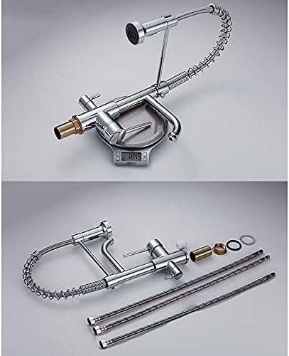 Kitchen Sink Faucet for Bar Farmhouse Commercial, Chrome Spring Pull Down Kitchen Dual Spouts 360 Swivel Handheld Shower Kitchen Mixer, Hot Cold 2 Outlet Spring Taps(Nickel)