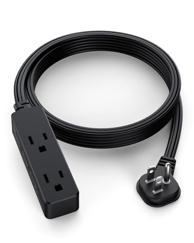 Flat Plug Extension Cord with 3 Outlets - 6Ft Low Profile Indoor 3 Prong Grounded Power Strip for Home Office & Travel - 16 AWG 13A/1625W Black
