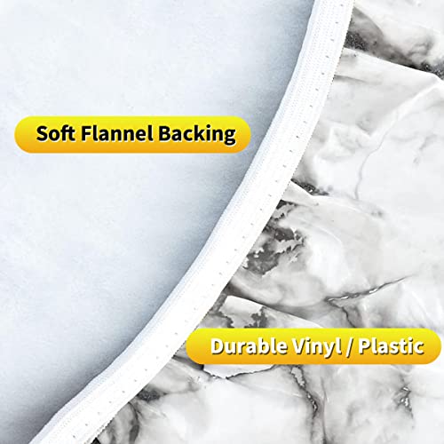Mimdmi Table Cloth, Fitted Round Plastic Vinyl Tablecloth With Flannel Backing And Elastic Edge, Waterproof Table Protector For Dining Room Table (White Marble, Small, 36-42Inch Diameter(90Cm-110Cm)) #TOP2