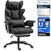 Dowinx Gaming Stuhl, Bürostuhl Ergonomisch mit Taschenfeder-Kissen, Chefsessel mit Doppellagige weiche Rückenlehne und verstellbare Lendenkissen, Armlehnen und Fußstütze, Textil-Schwarz