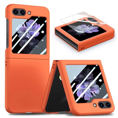 Coque Samsung Z Flip 5 antichoc en PC et verre trempé orange pour une protection à 360 degrés