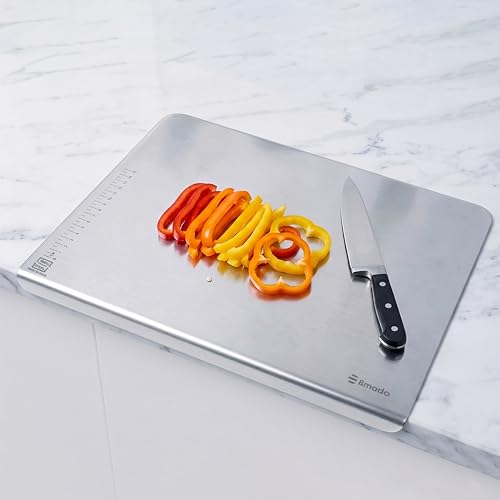 Image of Bmado Premium Food Grade Counter Top Stainless Steel Chopping Cutting Board Vegetable,Fruit,Bread & Durable Safe & Heavy Duty, Regular (351 x 310 x 1)