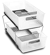 Madesmart 2-Tier Plastic Multipurpose Organizer with Divided Slide-Out Storage Bins, Under Sink a...