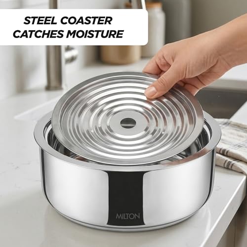 Image of MILTON Castella II Stainless Steel Roti Casserole | Double-Walled Insulated Food Server | Easy-to-Carry Hot Box for Kitchen | Chapati, Paratha Storage | Serving Casserole with Glass Lid | 2500 ml, Silver