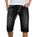Pantalones Cortos Vaqueros Ajustados para Hombre, Desgastados, elásticos, de Mezclilla, Estilo Pitillo, Informales, de Verano, hasta la Rodilla, Color Negro, Talla pequeña.