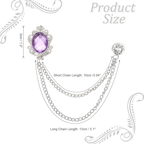 Image of PATIKIL Gem Hanging Chain Brooch Pins, Rhinestone Men's Gem Brooch Suit Pins Lapel Pins for Women Men
