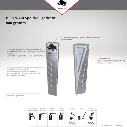 Foto von Bison Drehspaltkeil I Aluminium 800g I Hochwertiger Spaltkeil aus Aluminium geschmiedet I Gedrehte Keilform mit Führungsrippen & Oberflächenprofil