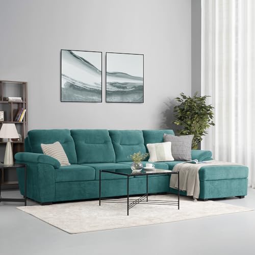 Image of Wakefit Sofa Set | 3 Year Warranty | Sofa 3 Seater, 3 Seater Sofa for Living Room, Wooden Sofa Set, 3 Seater + Right Aligned, Sofa for Living Room - Lounger(Malphino : Malibu Green)