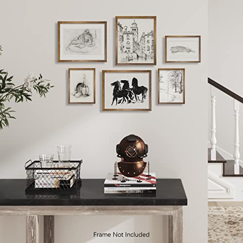 Rustic Modern Farmhouse Sketch Wall Art Decor - French Country Kitchen Print Poster - Black White Victoria Pictures Bathroom - Aesthetic Vintage Drawing Etching - Portrait Horse Forest Woodland Town #TOP3