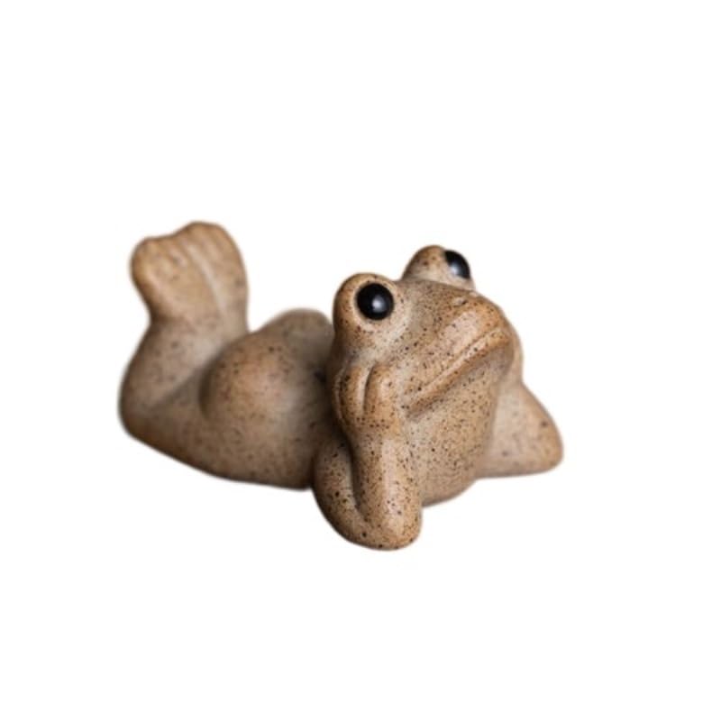 Estatua hecha a mano Té de arcilla púrpura para mascotas Ceremonia de té de porcelana para mascotas Juego de ceremonia de té de rana Té para mascotas Sala de té Chino Bandeja de té Accesorios de