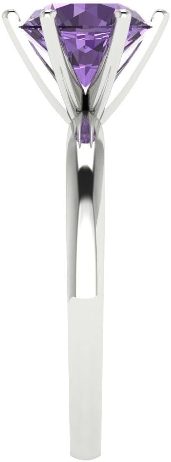 Clara Pucci 14K Solid White Gold 2 ctw Alexandrite Solitaire Ring for Women | Anniversary, Birthday Gift | 8.0mm Round Cut - Image 3