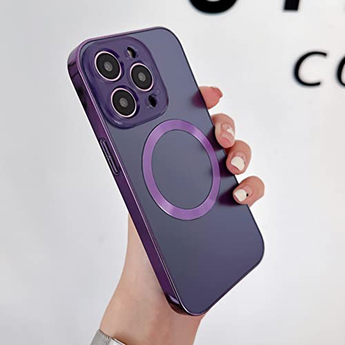 Mzelq Magnetic Case For Iphone 14 Pro Max Case [Compatible With Magsafe] For Women Men Thin Slim Glass Back Soft Tpu Bumper Shockproof Protective Plating Edge Phone Case 14 Pro Max 6.7" 2022 - Purple #TOP24