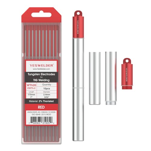 TIG Welding Tungsten Electrode Kit for Welders - 10 Pack, 3/32 x 7 Red Electrodes with Storage Tube