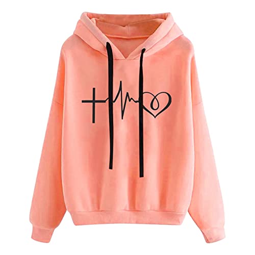 RODASON Damen Sweatshirt Kapuzenpullover Herz Print Oversize Sweatshirt Lange Ärmel Casual Loose Pullover Top Cover