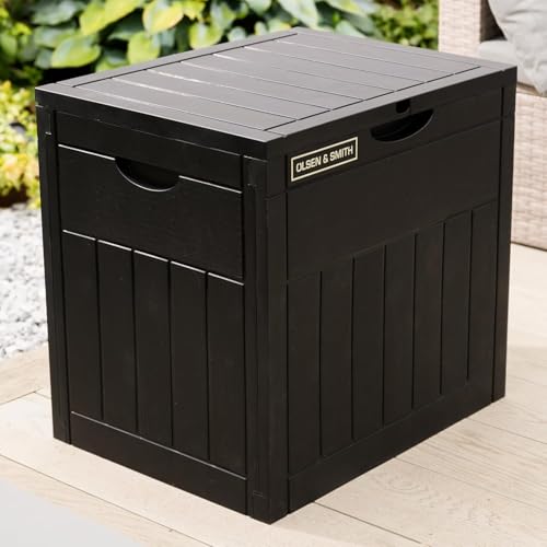 Olsen & Smith 126 Liter Verschließbare Klein Aufbewahrungsbox für Garten Auflagenbox Kissenbox Outdoor Gartentruhe aus Kunststoff Wetterbeständig Wasserdicht für Gartengeräte & Kinderspielzeug Schwarz
