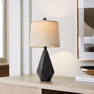 PoKat 20.25'' Table Lamp for Bedroom - Single Bedside Lamp for Night Stand, Small Bedroom Lamp, Modern Night Stand Lamp with Shade, Farmhouse Table Lamp for Living Room, Kids Room, End Table, Black,