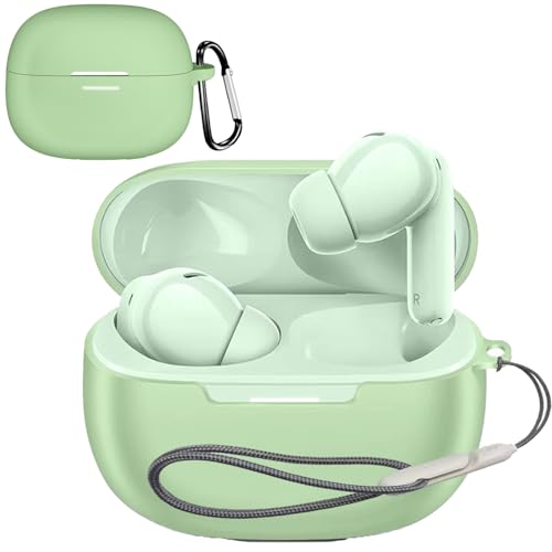 For Redmi Buds 6 Pro ケース カバー【HNWEIWEI】 (カラビナ付き+ストラップ付き ) シリコン便利 カラビナ付 旅行 軽量小型 装着充電可能 Redmi Buds 6 Pro 用 ケース カバー(グリーン)