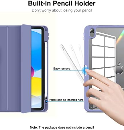DAORANGE Case for iPad 10th Generation 2022, iPad 10 Case with Pencil Holder, Slim Tri-fold Stand Cover for iPad 10.9 Case, Clear Transparent Back Shell, Auto Wake/Sleep (Grey Purple)