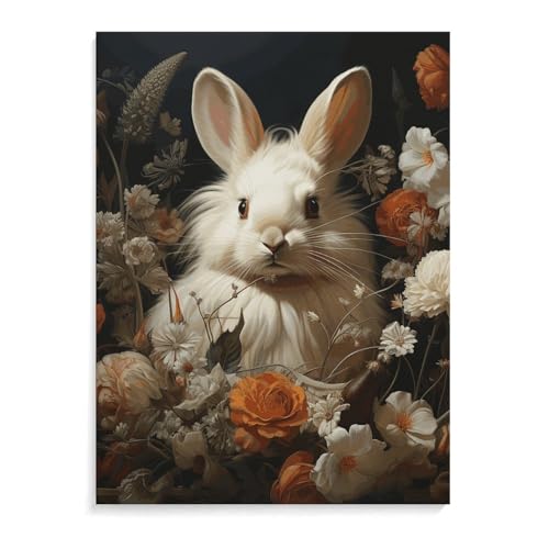 Toile murale fleurs et lapin, le cadeau photo idéal pour maman