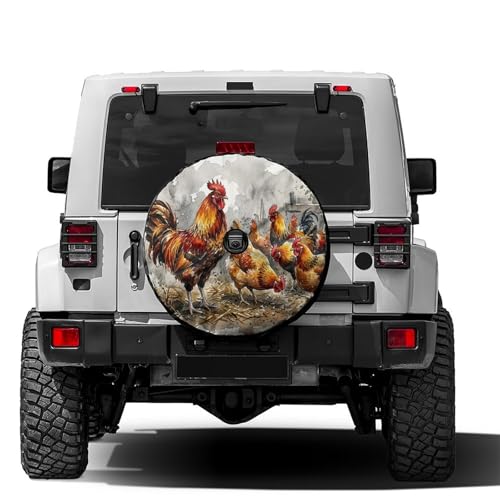 Image of Delerain Spare Tire Cover with Backup Camera Hole Chicken Wheel Covers Sun Protection Waterproof for Jeep Truck RV Trailer SUV and Many Vehicle (14 Inch for Diameter 23 inch-27 inch)