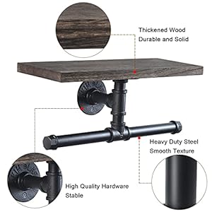 Toilet paper holder double roll rustic toilet paper roll holder with wooden shelf and industrial iron pipe pipe toilet paper holder for bathroom washroom  urban country home decor