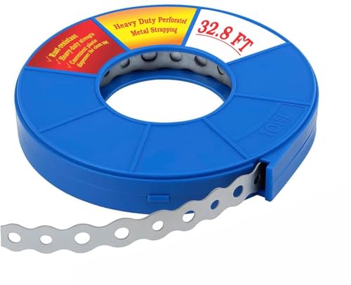 32.8FT Heavy Duty Perforated Metal Strapping, Galvanized Pipe Hanger Strap for Duct, Pipe, DIY & Construction - Strong, Flexible, Easy to Cut, Rust-Resistant