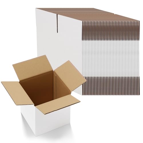 Image of RLAVBL 6x6x6 Shipping Boxes Set of 40, White Corrugated Cardboard Box for Packing, Mailing, Business