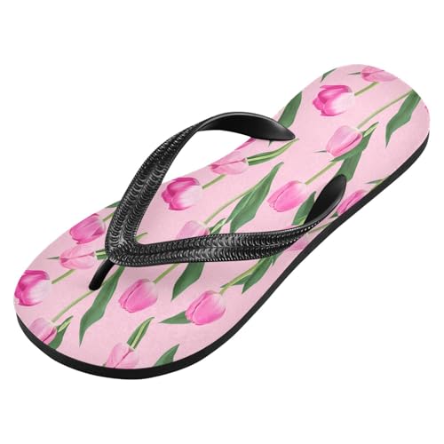 Pink Tulips Leaves Flip Flops for Beach Thong Sandals Anti-slip Lightweight Shower Shoes for Travel Summer Outdoor2