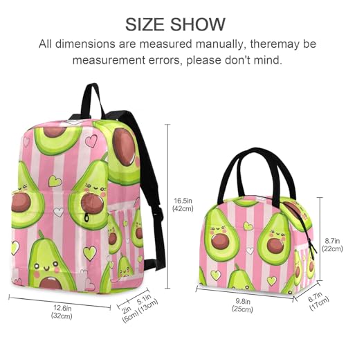 Child Backpacks, Cute Avocado Pink Waterproof Backpack Cooler Bag, Backpacks with Lunchbox2