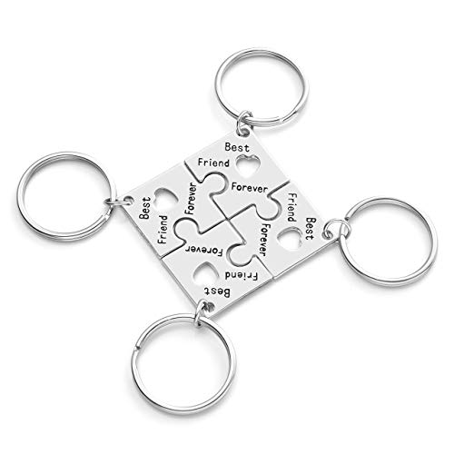 JSDDE 4 llaveros de aleación de rompecabezas de la amistad, llavero de Best Friend Forever para amigos, Silver, Talla única