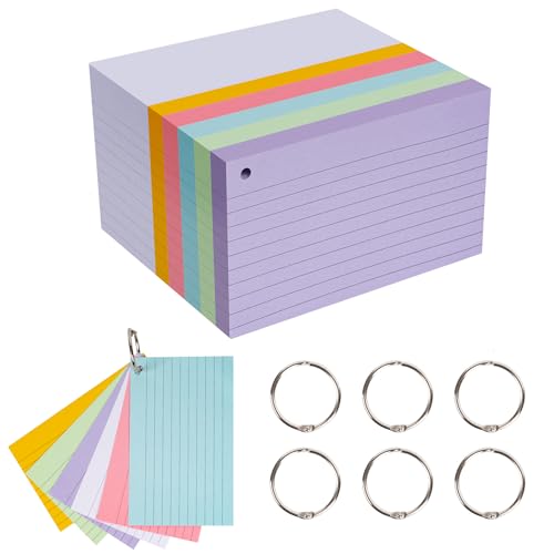 testyu 500 Stück Karteikarten mit Ring - 13 x 8cm Beidseitig Beschreibbar und Verdickung Papiermaterial Perfekt zum Lernen, Notieren und Memos und Listen, 6 lebhafte Farben in Einem Set