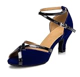  URVIP Neuheiten Frauen\'s PU Leder Heels Absatzschuhe Moderne Latein-Schuhe mit Knöchelriemen Tanzschuhe LD066 Blau 37 EU