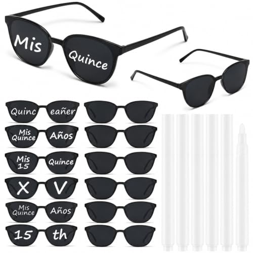 Relaxweex Quinceañera Party Favors 12 Pcs Personalized Rectangle Sunglasses