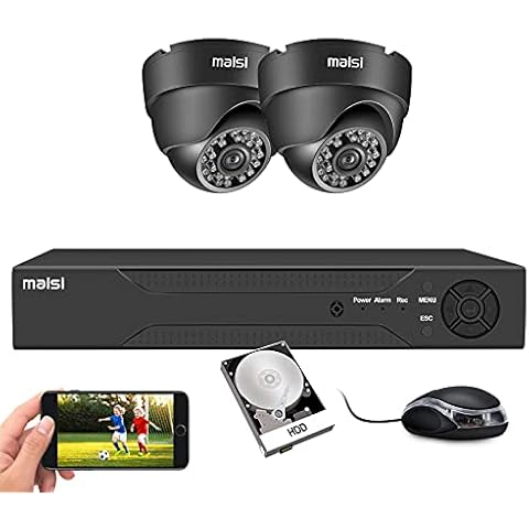 maisi 4 Channel 1080P DVR Recorder CCTV Security System, 2pcs 2MP HD Dome Camera and 500GB Hard Drive, Email and APP Alert, Rapid USB Storage Backup, Night Vision, Indoor Use Only Cover