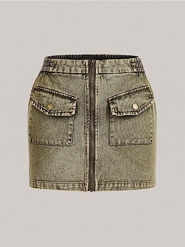 Women's Zip Up High Waist Flap Pocket Mini Bodycon Skirt3