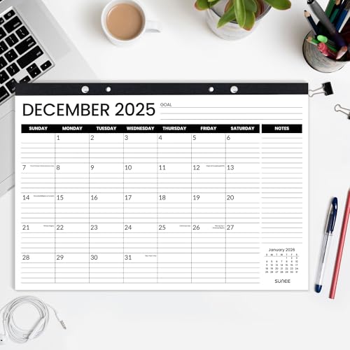 Image of SUNEE Desk Calendar 2026, 18 Months from Oct. 2025 to Mar. 2027, 17 inchx12 inch Academic Calendar 2026 for Home, School, or Office - 2026 Monthly Calendar with Note, Black