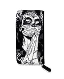 Liquorbrand Gypsy Rose Women's Zip Around Clutch Wallet | Day of the Dead Goth Gothic Rockabilly Dia De Los Muertos Sugar Skull Print