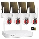 2.5K Wireless Solar Security Camera System, 4 Pack 360° View PTZ WiFi Cameras, Full Color Night Vision,Easy Setup, 2-Way Audio,10CH WiFi NVR with 128GB Storage, PIR Alarm, Compatible with Alexa