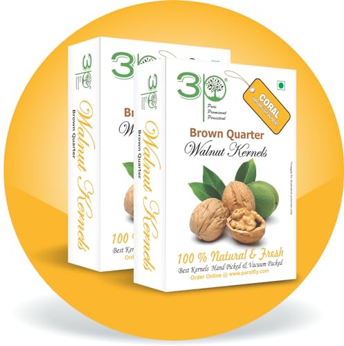 Image of 3p Kashmiri Organic Walnut Kernels Without Shell Natural Akhrot Giri Dry Fruit Brown Quarter 400 grams (200gm x Pack of 2)