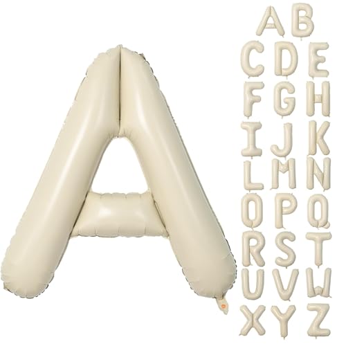 Buchstabe A Luftballon Beige,40 Zoll XXL Groß Sandweiß A-Z Alphabet Folienballon,Einzelne Aluminium A Wort Luftballons Helium für Geburtstag, Jahrestag, Baby Dusche, Hochzeit Party Supplies Deko
