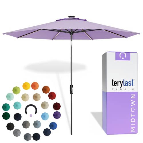 Image of Midtown Umbrellas LED Swilt - 8 Ft Solar LED Patio Umbrella, Midtown Purple