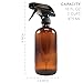 Cornucopia Brands 16oz Amber Glass Spray Bottles (6-Pack), Boston Round Bottles W/Heavy Duty Mist and Stream Sprayers