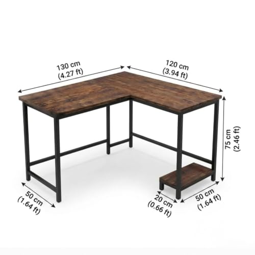 Image of L Shaped Computer Desk for Home Office | Multi-Purpose Study Table & Gaming | Engineered Wood Corner Workstation for Laptop & PC | Space Saving Desk | Rustic Brown | 130X50X75cm