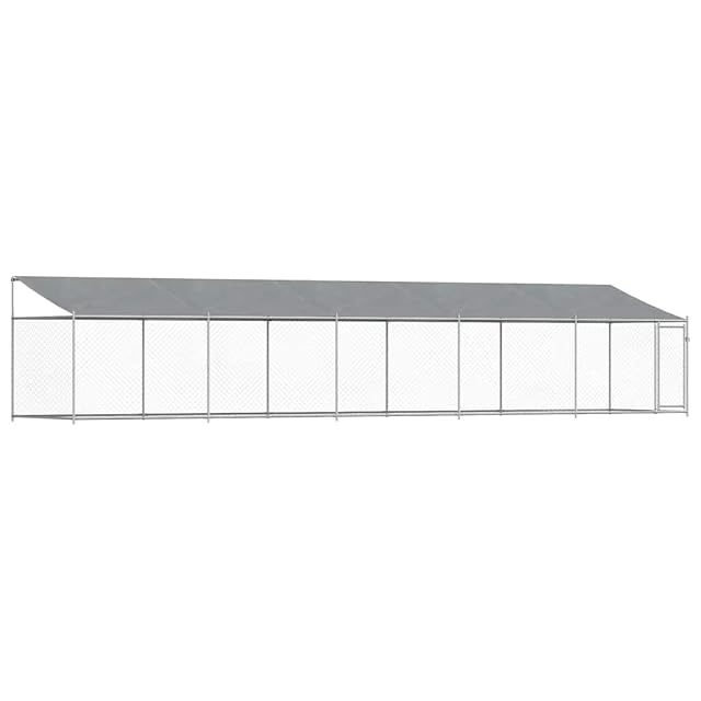 vidaXL Jaula de Perros Techo y Puerta, Perrera de Malla para Cachorros, Corral para Animales