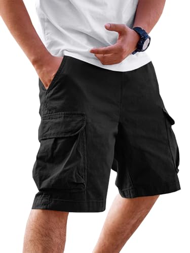 Runcati Mens Cargo Shorts Chino Cotton Drawstring Casual Shorts Summer Twill Outdoor Short Pants Black