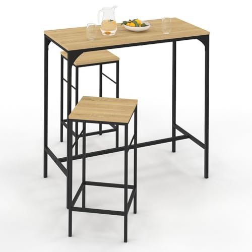 IDMarket – Conjunto de mesa alta de bar Detroit 95 cm y 2 taburetes diseño industrial