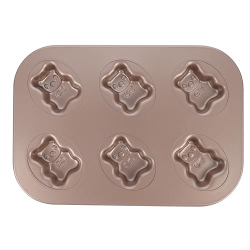 GRIRIW Non-Stick Baking Mold 6 Cavity Carbon Steel Bakeware Cartoon Bear Design High Temperature Resistant Home DIY Cake Baking Pan for Boys and