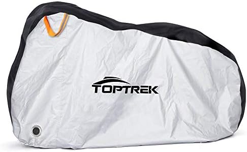 TOPTREK Bike Cover Waterproof Outdoor Storage Bicycle Cover for Mountain Bike Road Bike Dirt Rain Snow Bike Protection Large XL Size Heavy Duty 210T Oxford Fabric - Black&Silver