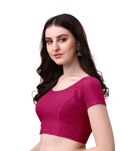 Image of Mogsa Stylish Cotton Saree Blouse for Women | Soft Dobby Stretch Fabric | Round Neck | Stitched Blouse for Party, Casual & Festive Use
